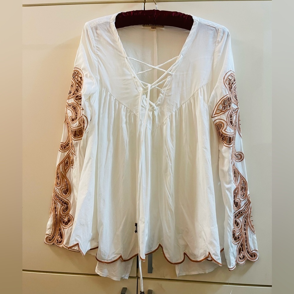 Blush Noir Womens Blouse Top Ivory Embroidered Western Size S ( Good For M Too